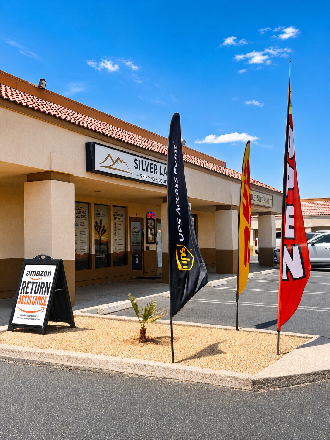Silver Lakes Shipping & Solutions storefront signage in Helendale, CA
