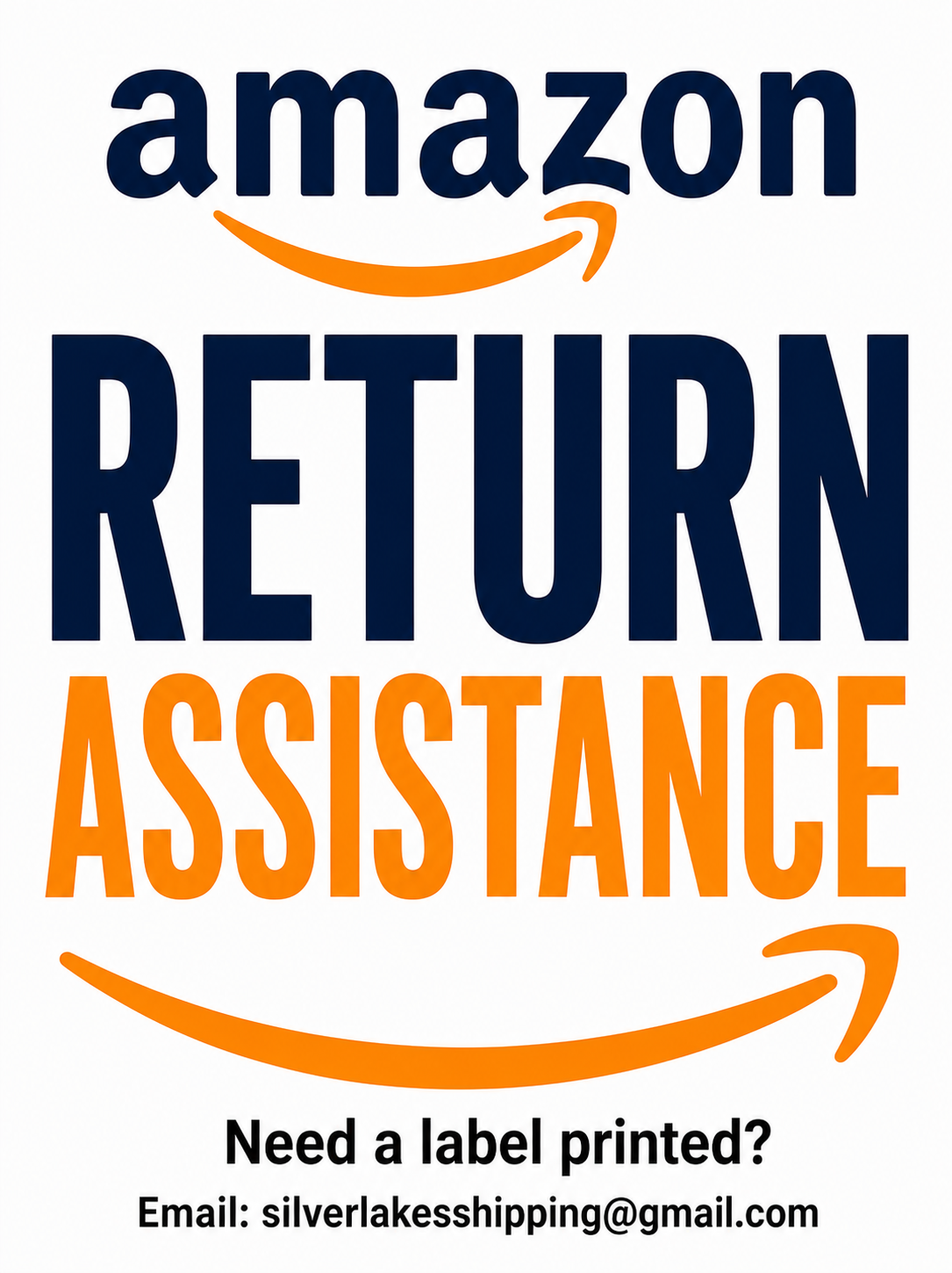Amazon return assistance signage at Silver Lakes Shipping & Solutions